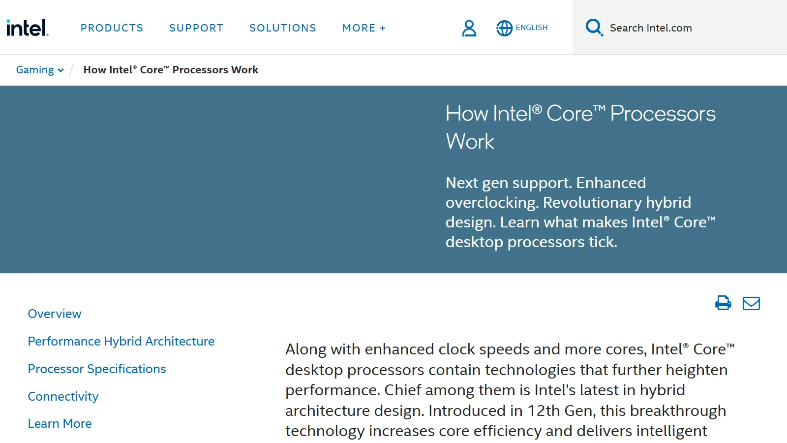 Intel's page explaining hybrid cores (screenshot of the official site)