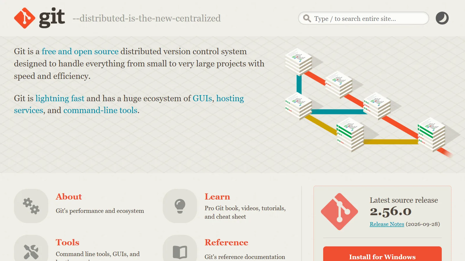 The front page of the official Git website (screenshot of the official site)