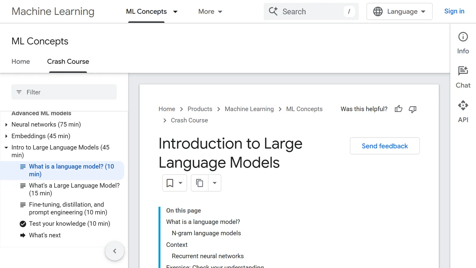 The LLM introduction page of Google's Machine Learning Crash Course (screenshot of the official site)